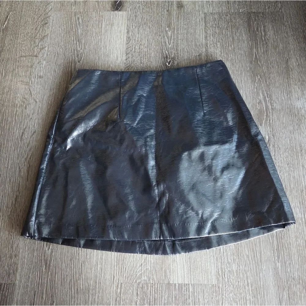 Abercrombie & Fitch Vegan Leather Mini Skort Midnight Blue Size Small
